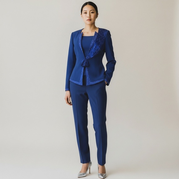 Vtg! Royal Blue Women's Blazer with Scarf Detail - Picture 9 of 16